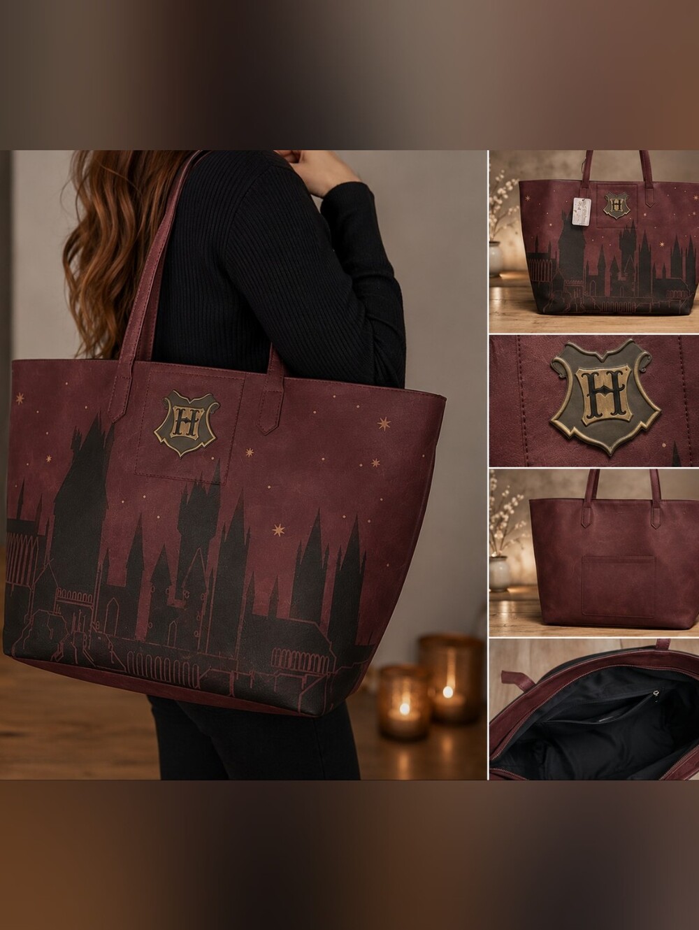 NWT Bioworld Harry Potter Hogwarts Castle Burgundy Tote Bag BAM Exclusive